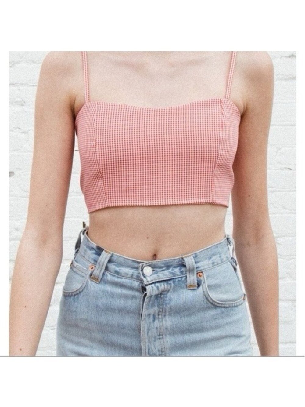 Brandy Melville Women’s Austen Top Gingham Red Cropped Spaghetti Strap One Size